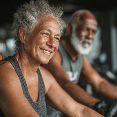 Grupo de adultos mayores practicando yoga